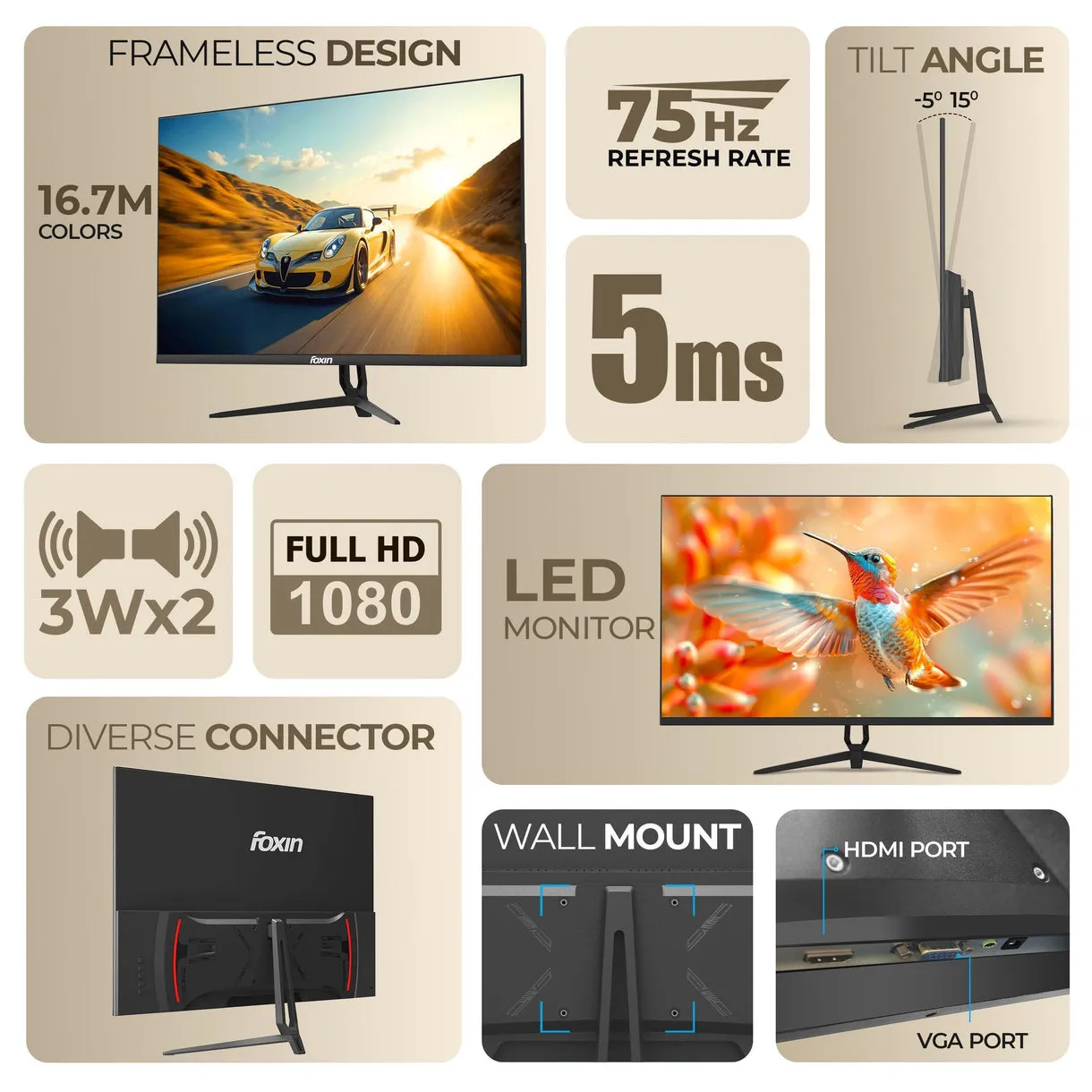 Foxin LED Monitor 32" IPS FHD 75Hz with HDMI | VGA | Speaker (Elite 32) view 2